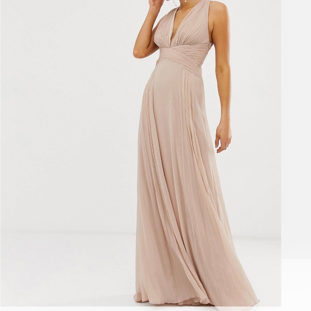 ASOS Bridesmaid ruched bodice drape maxi dress with wrap waist, blush Size 6